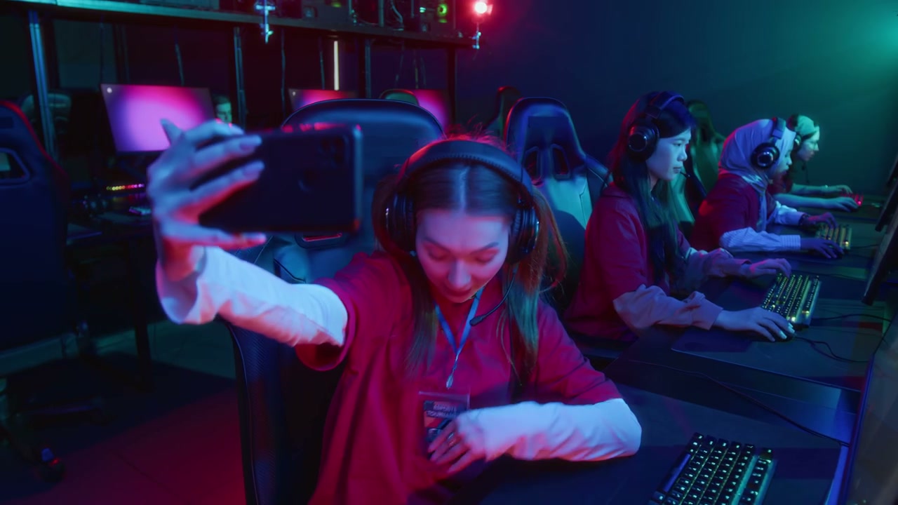 Female Gamer Taking Selfie at Cyberclub