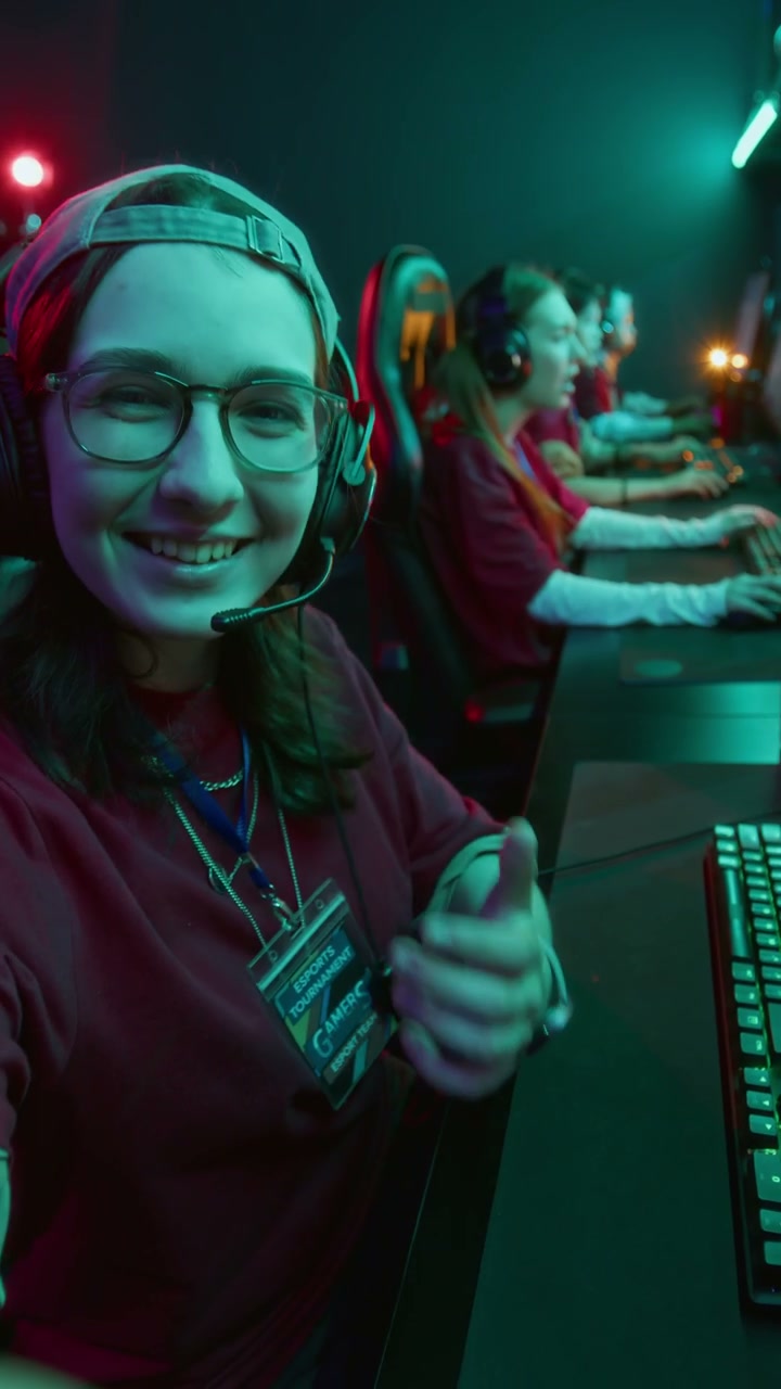 UGC of Happy Caucasian Female Streamer Participating in Video Game Tournament