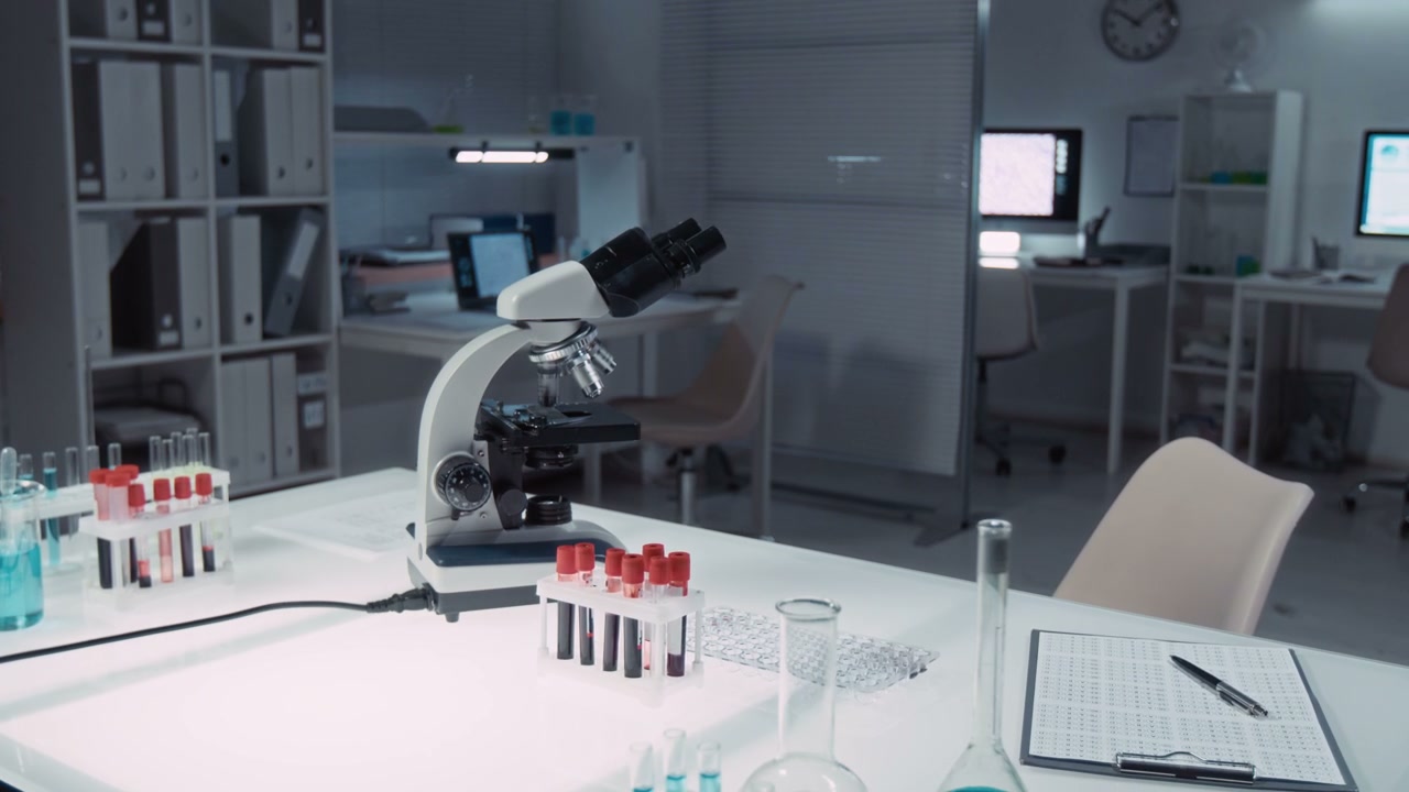 Modern Laboratory with Microscope and Test Tubes