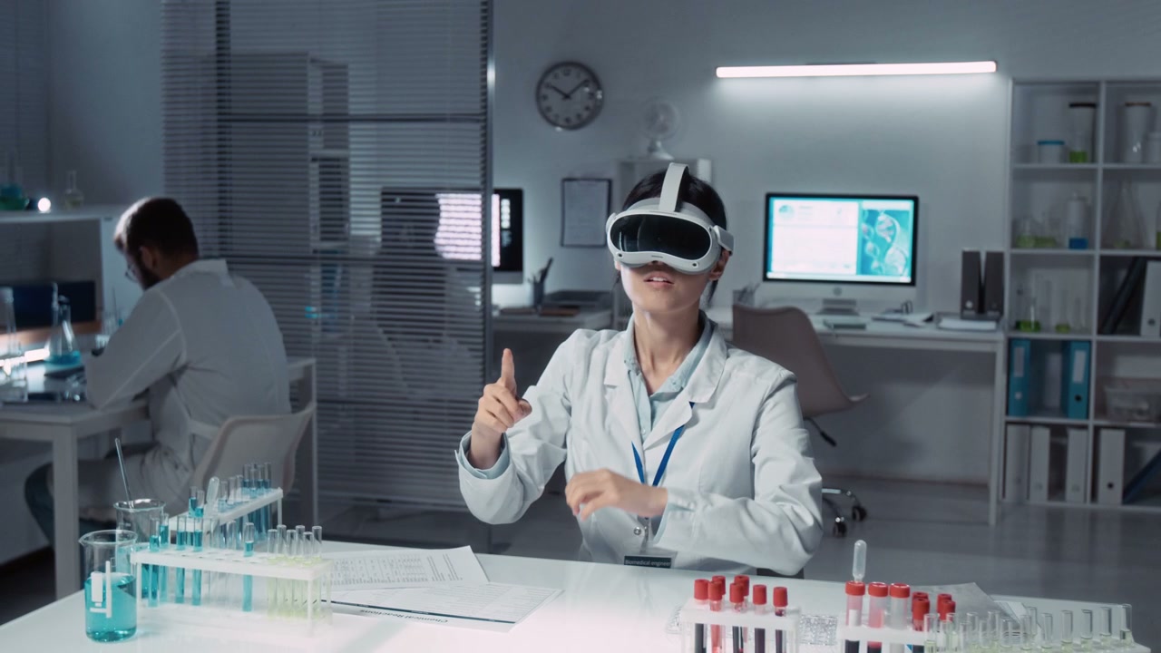 Researcher Using VR Headset in Science Lab