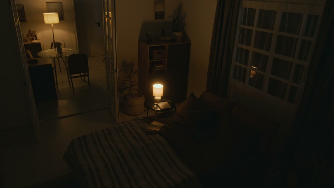 Lightning Flashes in Dark Bedroom at Night
