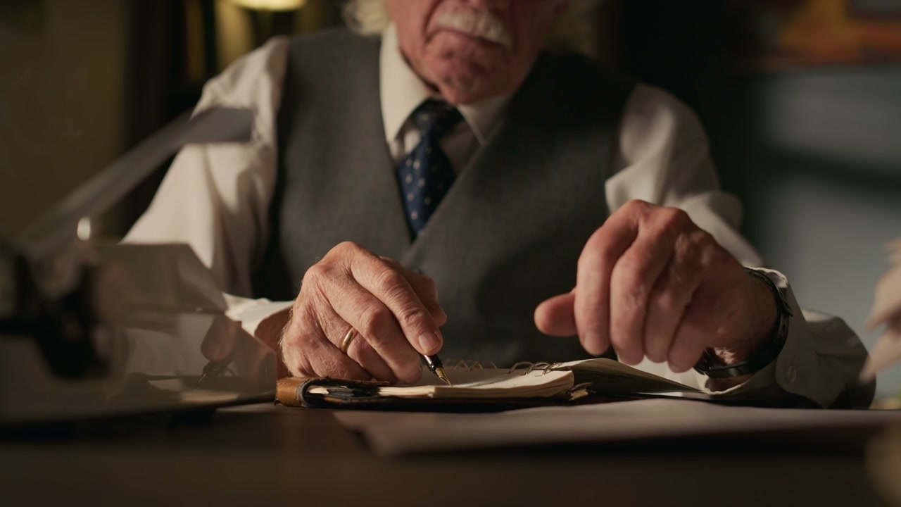 Senior Man Writing Notes at Desk