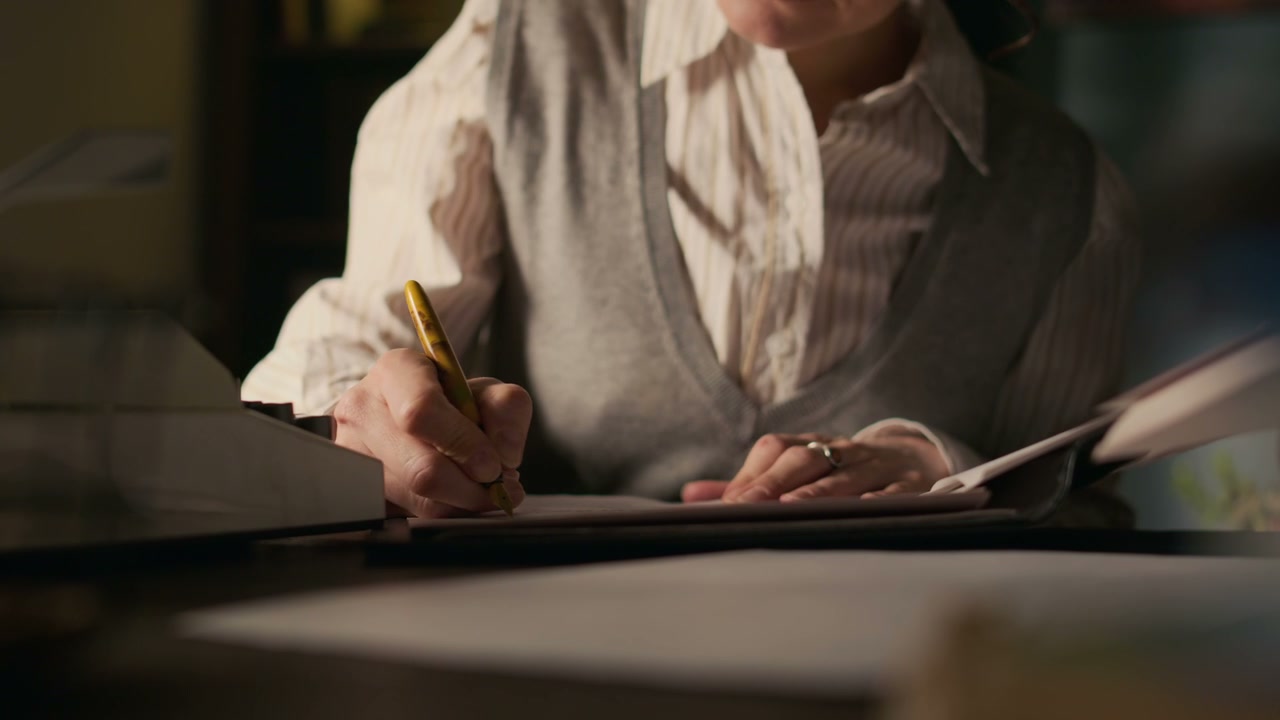 Woman Writer Working At Desk