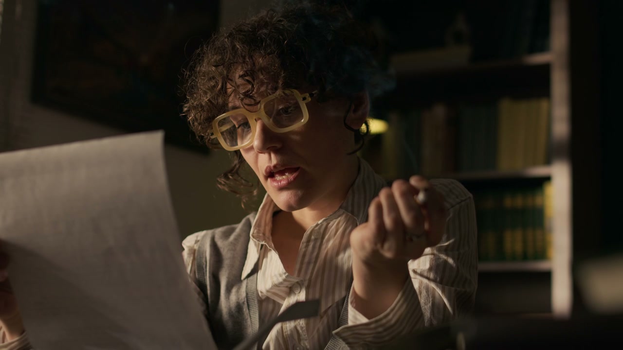 Vintage Woman Writer Smoking and Reading Papers