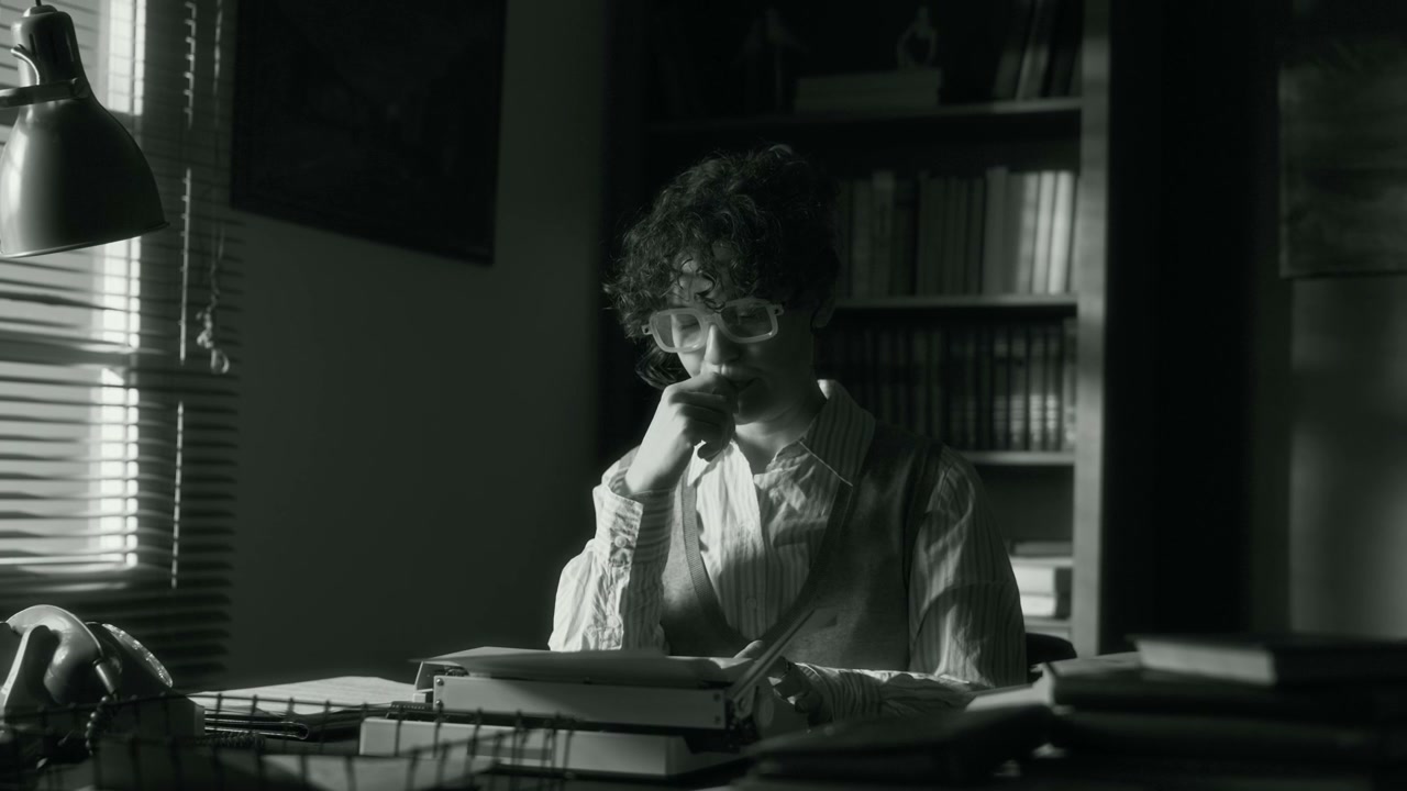 Retro Woman Writer Working on Typewriter