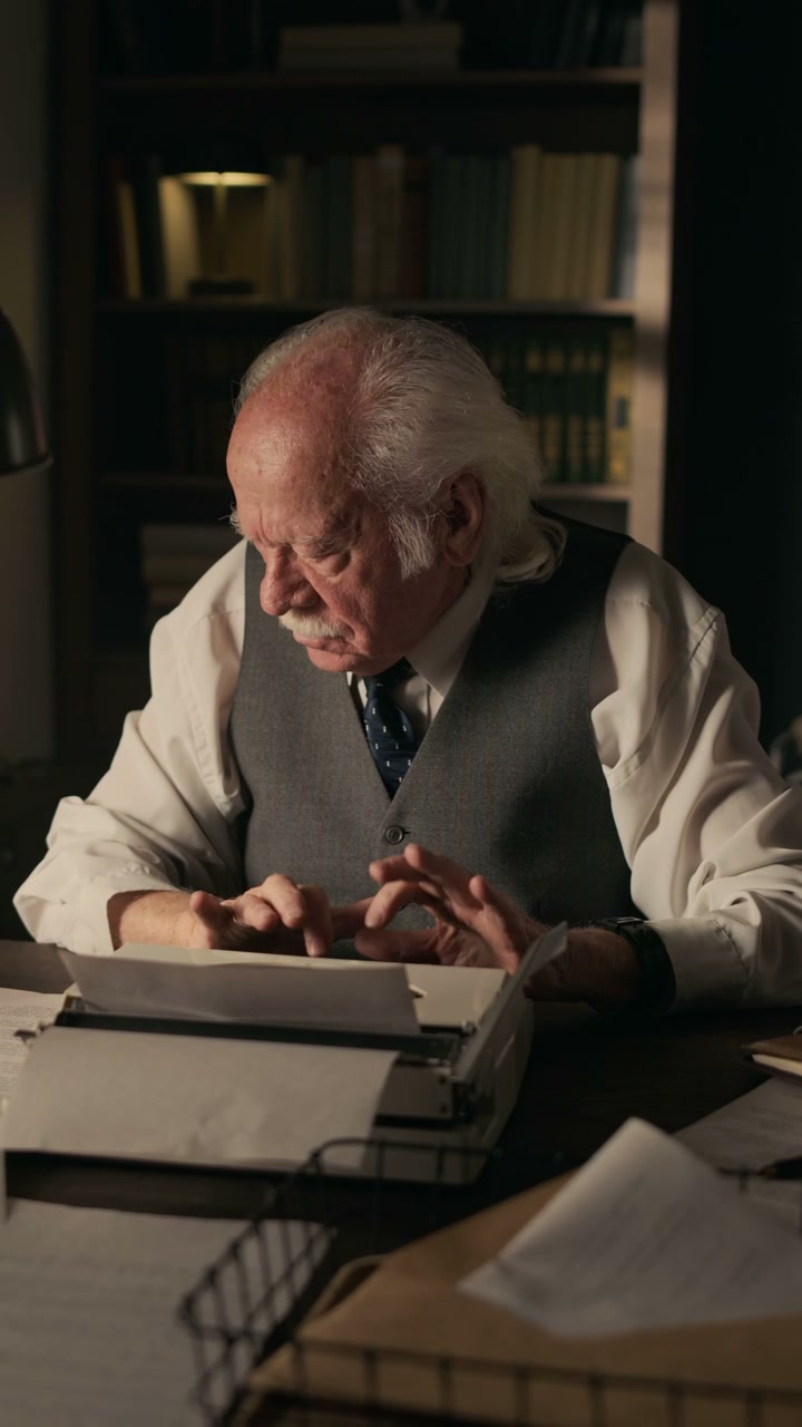 Senior Writer Typing on Vintage Typewriter