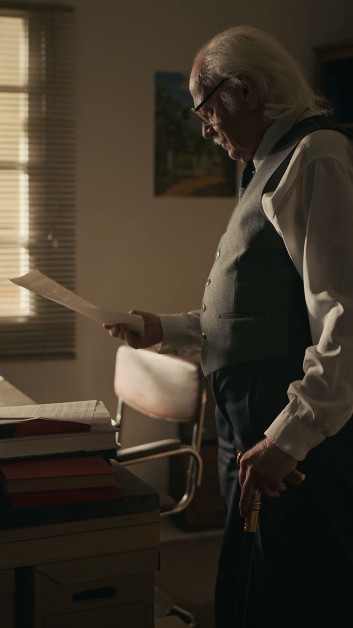 Senior Man Reading Documents in Office