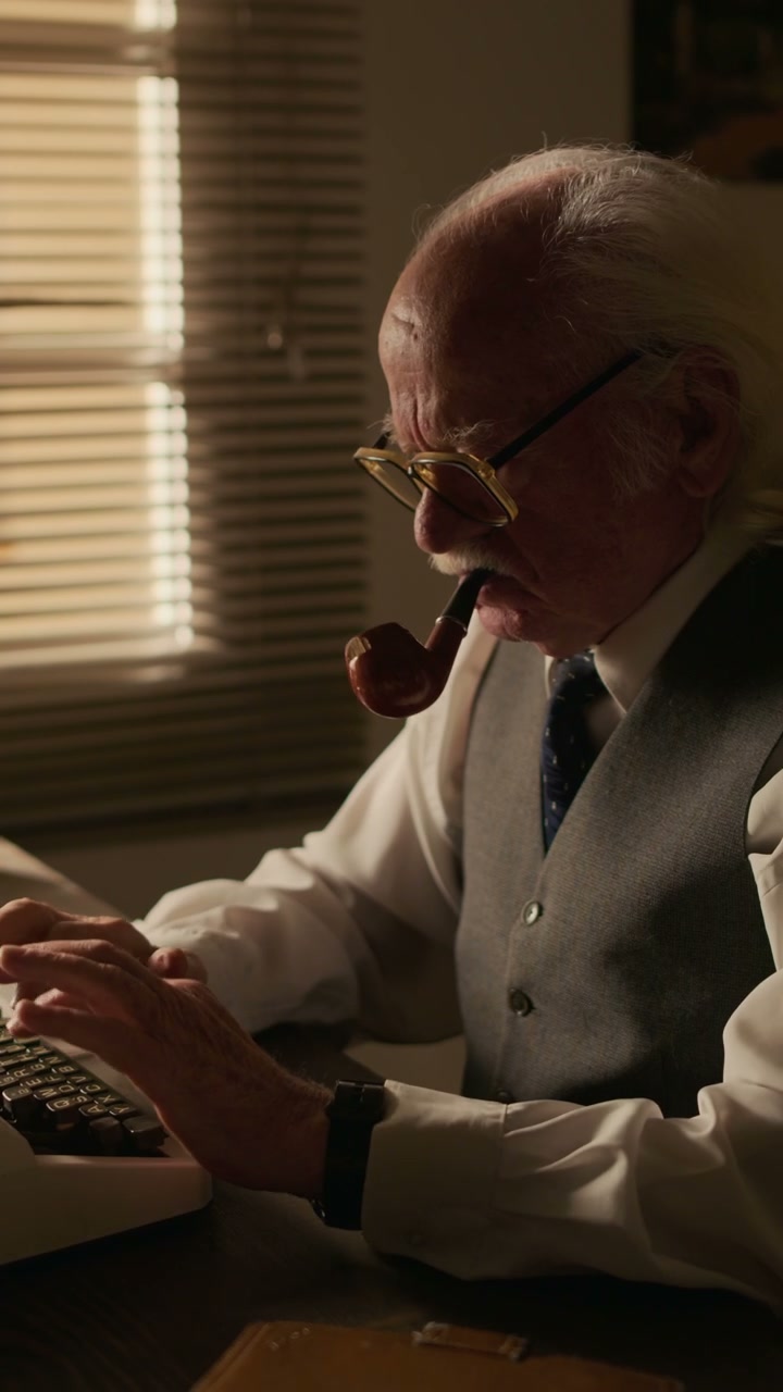 Vintage Writer Smoking Pipe and Typing