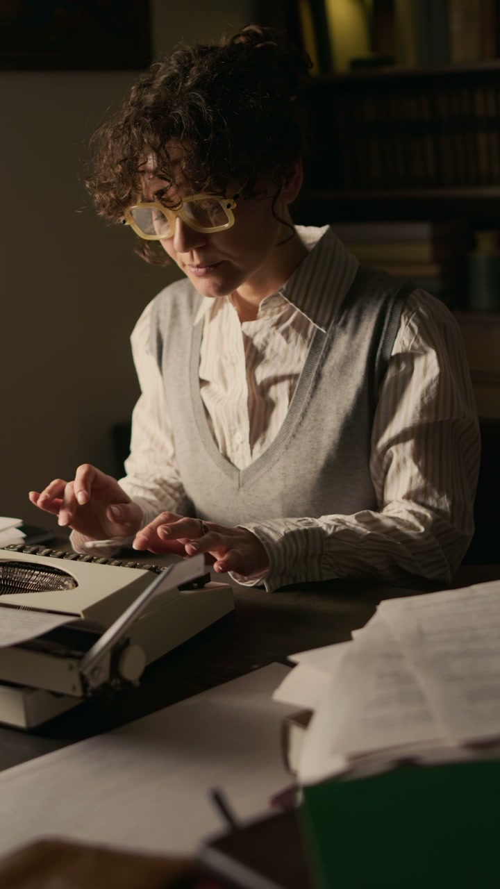 Woman Writer Typing on Vintage Typewriter