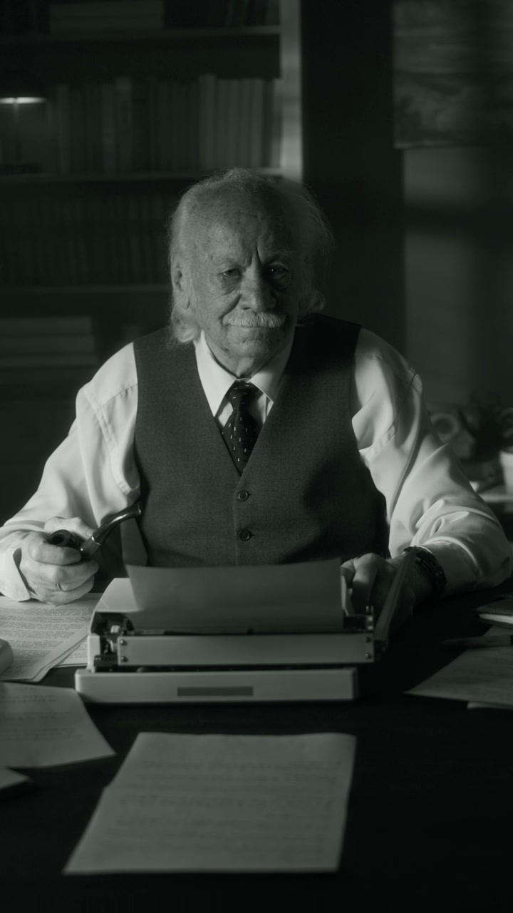Smiling Vintage Writer with Typewriter