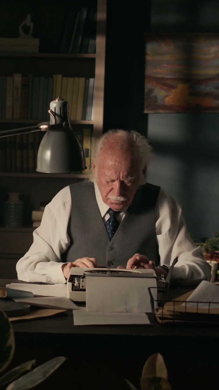Senior Man Typing on a Vintage Typewriter