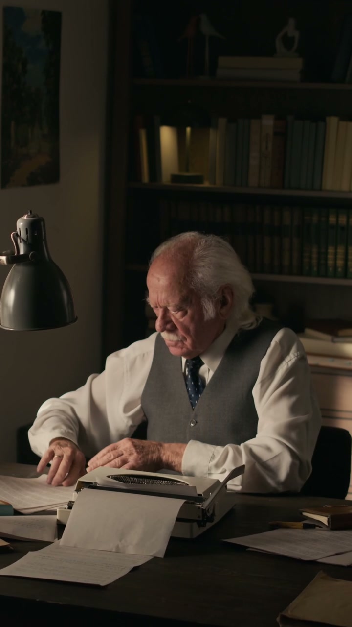 Senior Author Typing on Vintage Typewriter