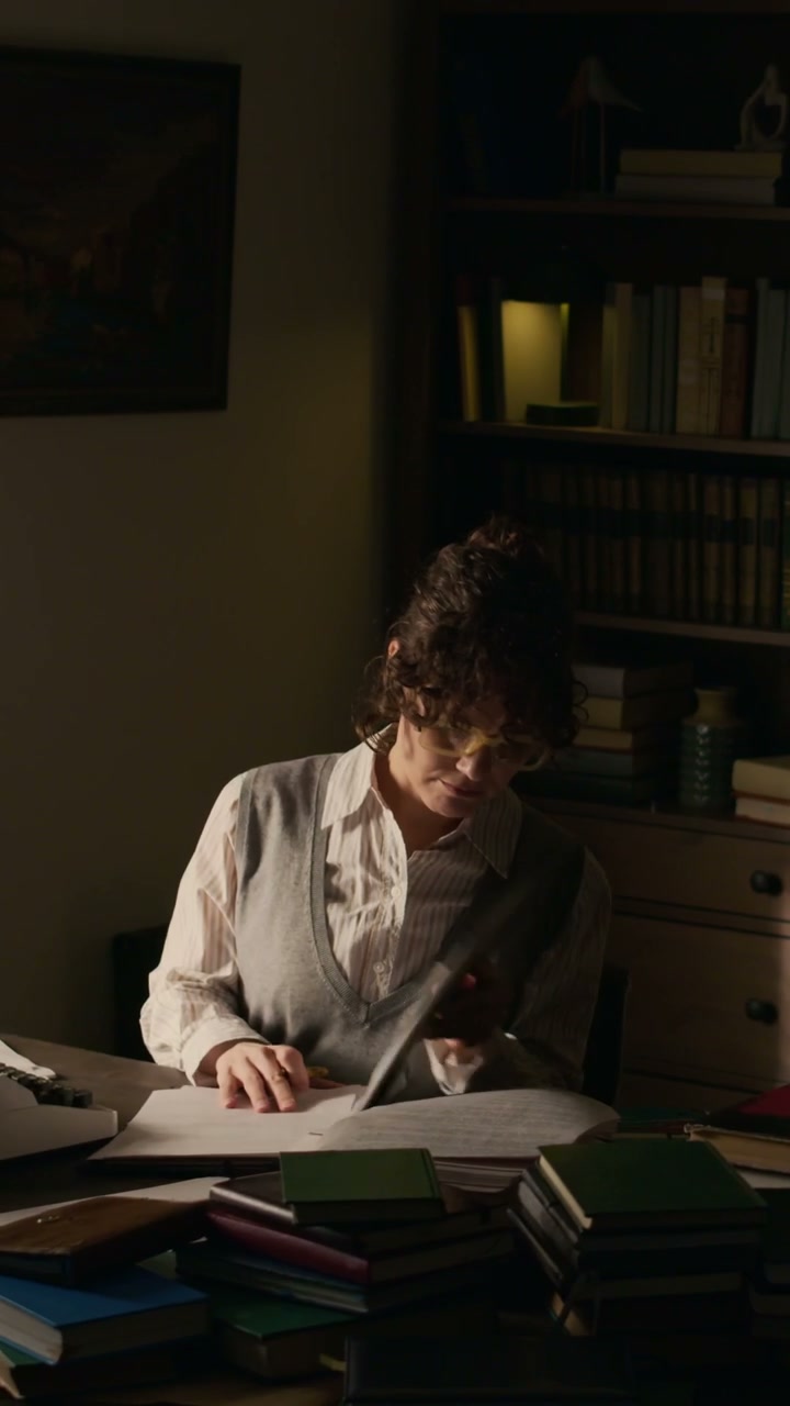 Woman Writer Editing Manuscript at Desk