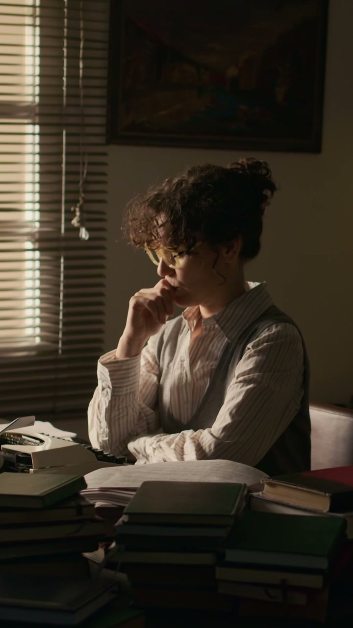 Vintage Writer Thinking at Desk