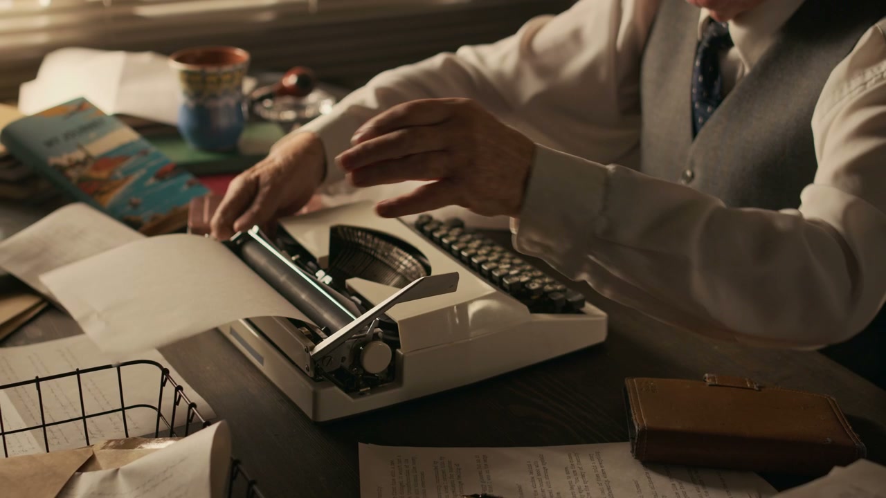 Writer Loading Paper into Vintage Typewriter