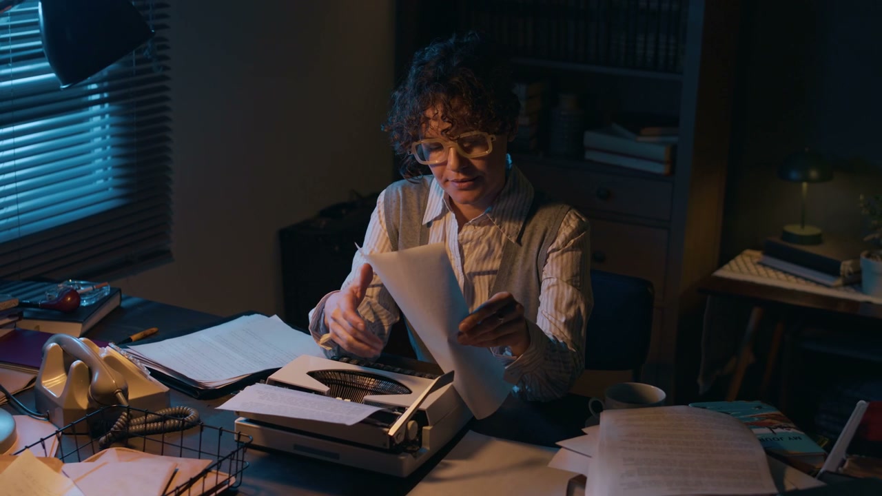 Vintage Woman Writer Reviewing Manuscript