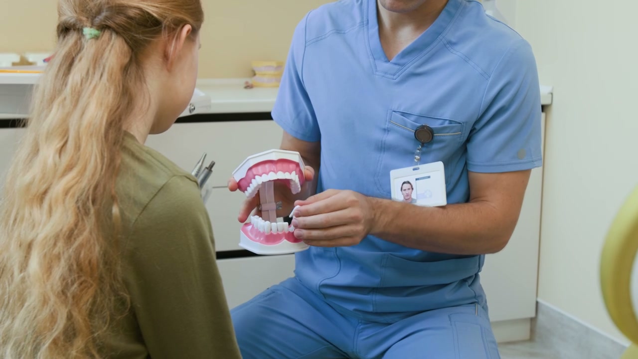 Dentist Explaining Dental Model to Child