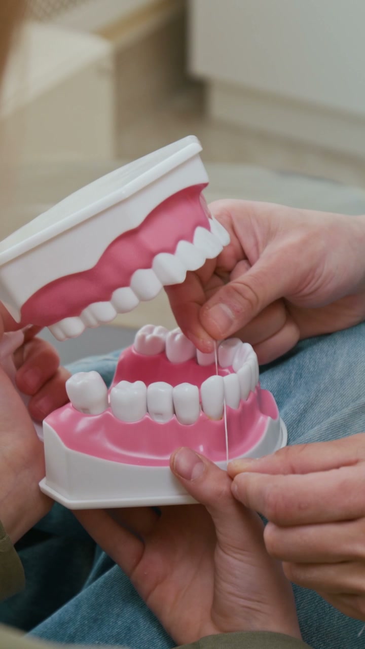Flossing Demonstration on Dental Model