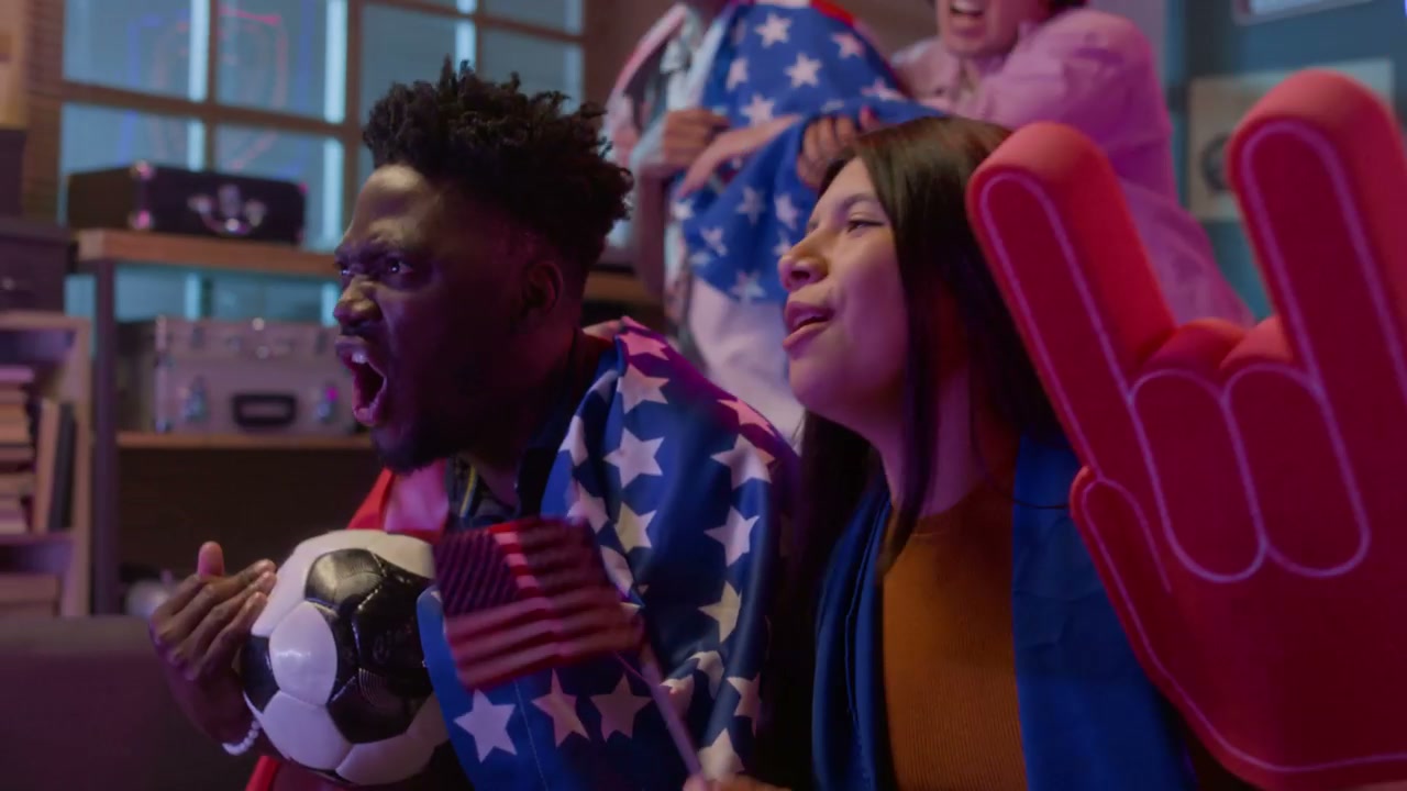 American Sports Fans Cheering at Home