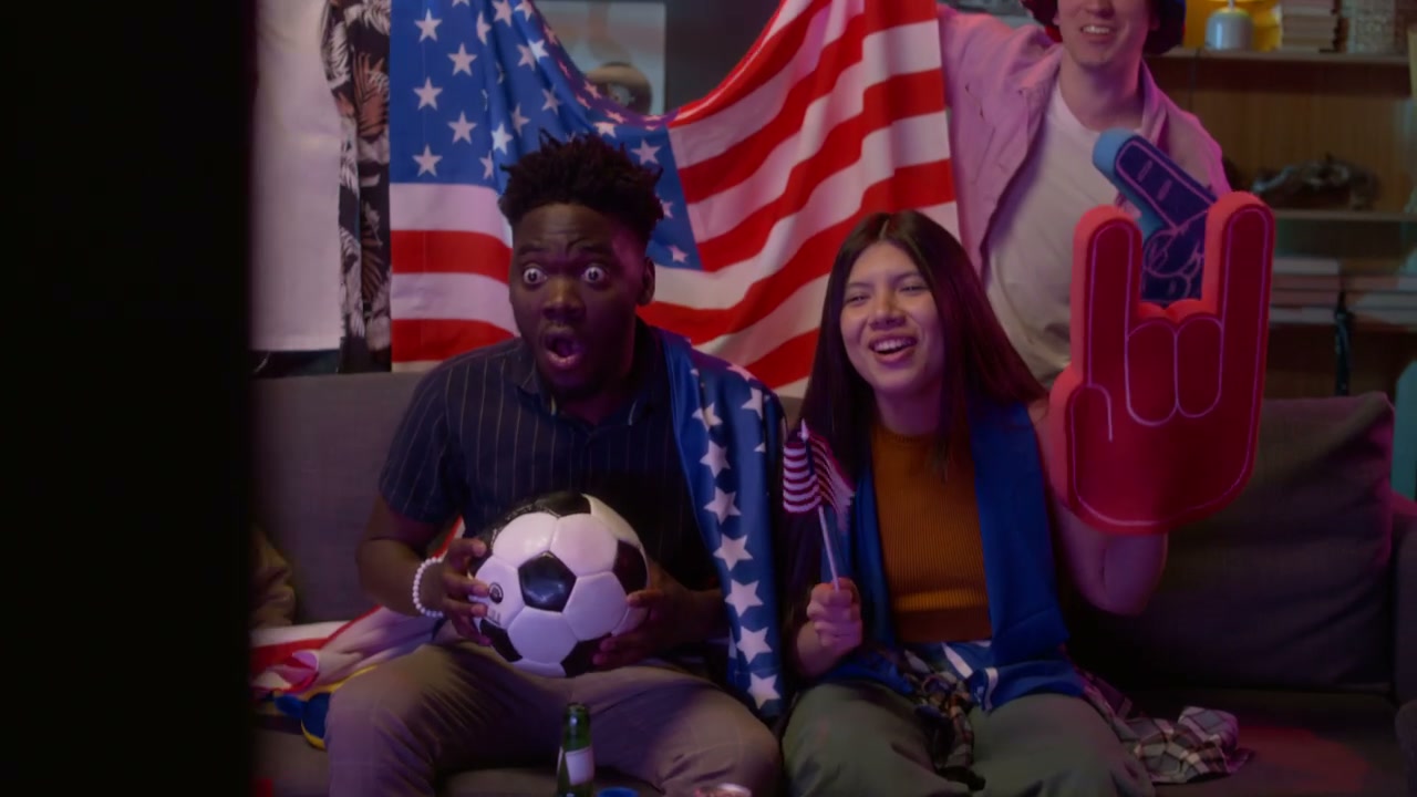 American Friends Cheering for Sports at Home