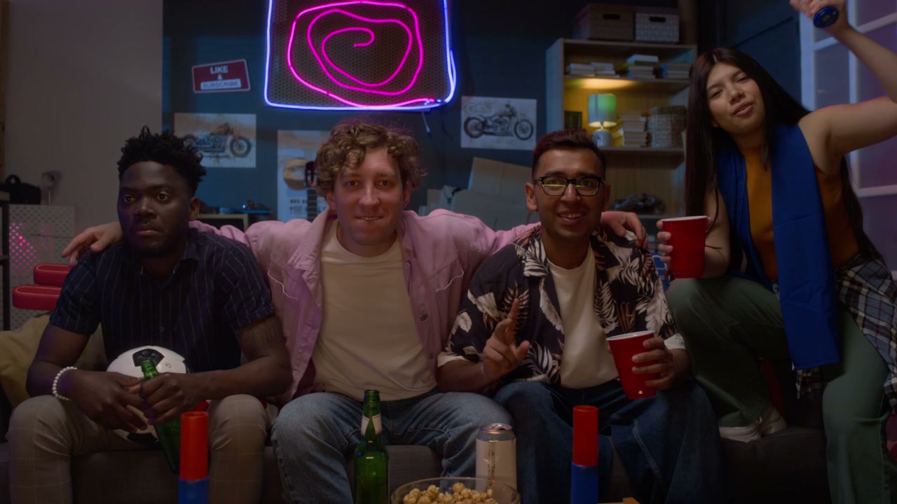 Diverse Friends Celebrating During Sports Game