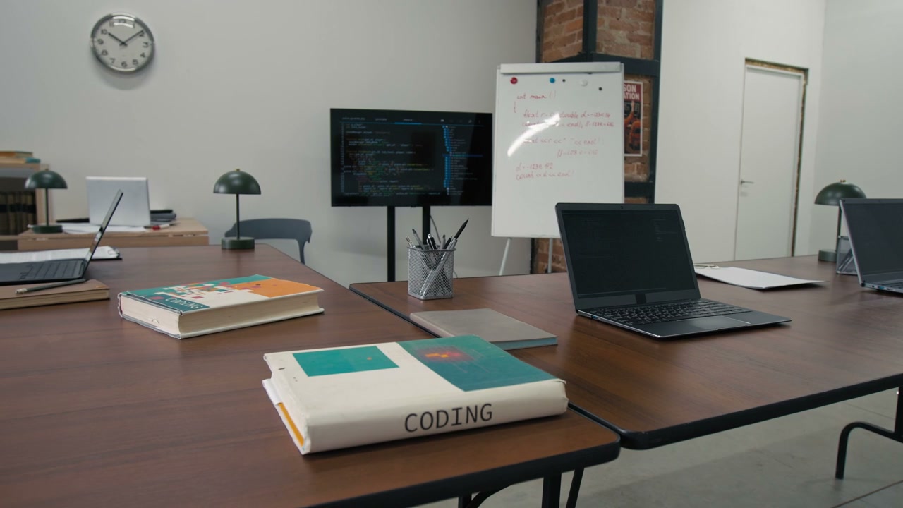 Modern Coding Classroom with Laptops