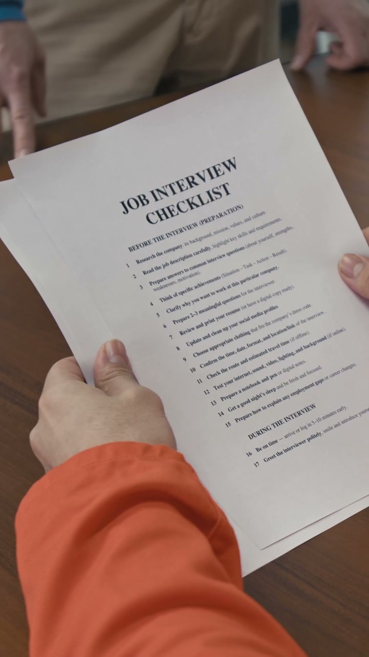 Inmate Holds Job Interview Checklist