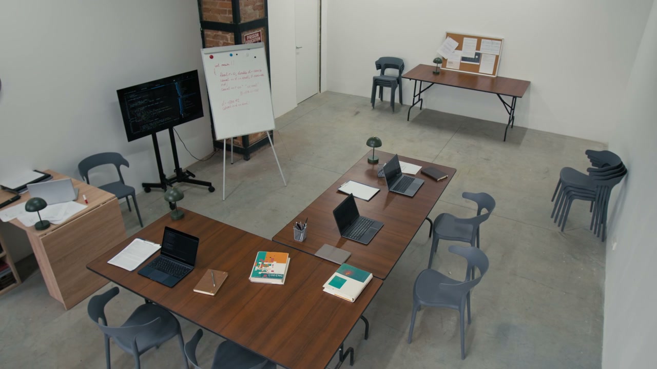 Empty Programming Classroom with Laptops