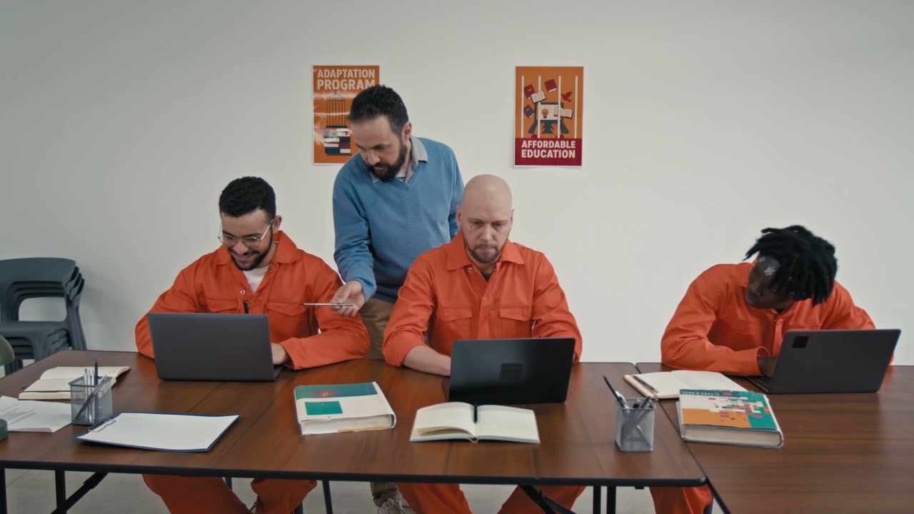 Prison Inmates Learning in Classroom