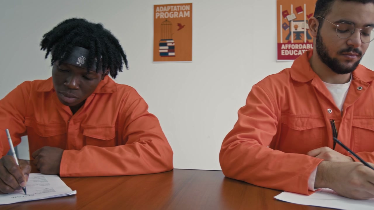 Inmates Writing During Prison Education Program