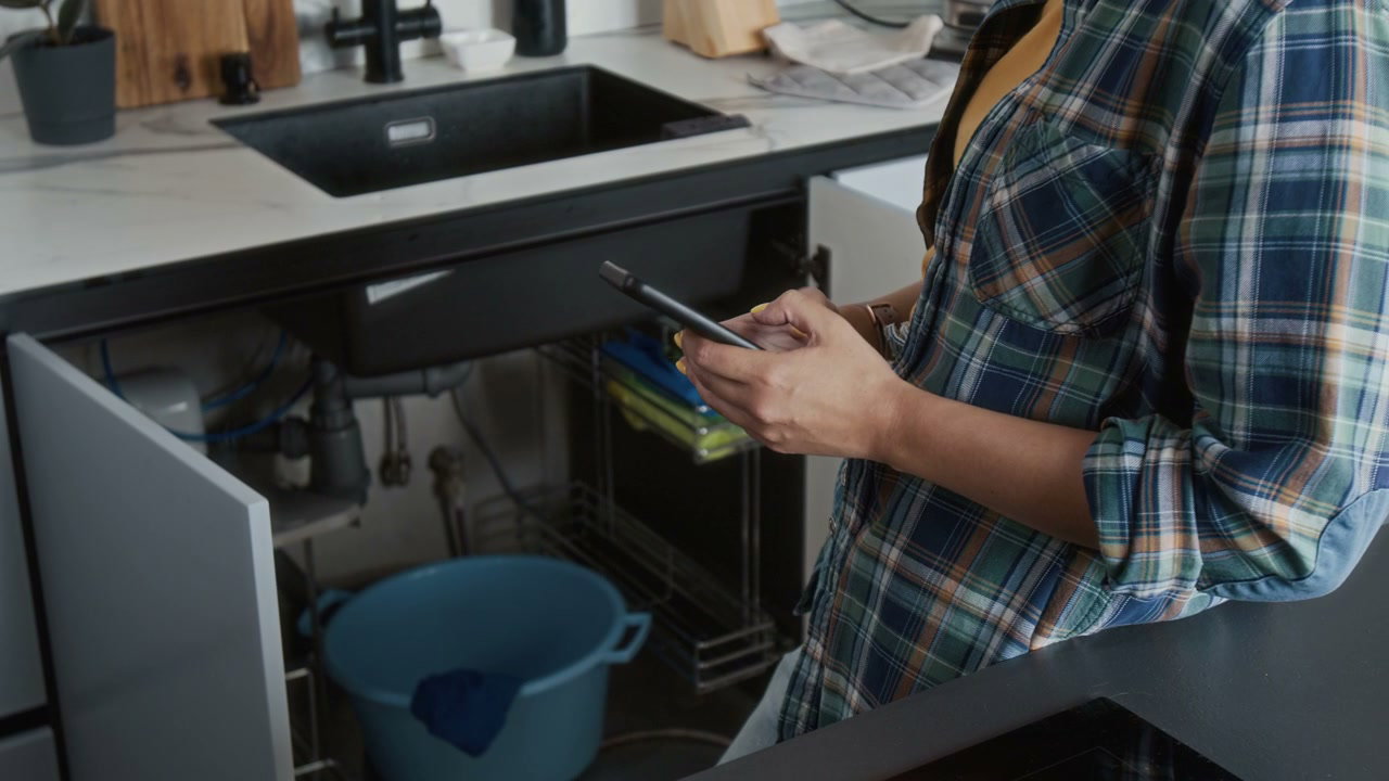 Woman Texting Plumber