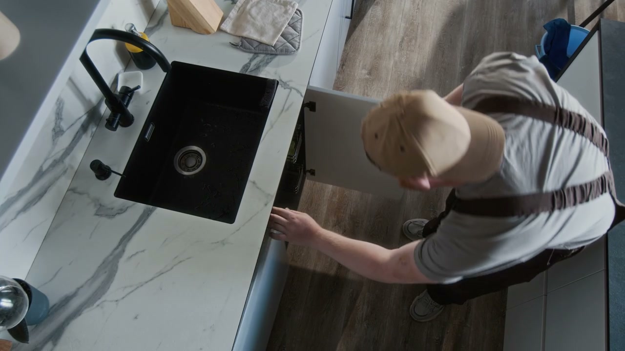 Plumber Inspecting Kitchen Sink