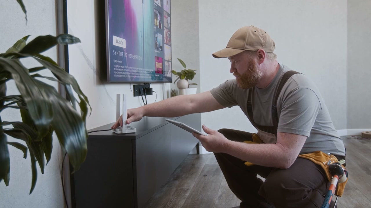 Technician Adjusting Home Internet Router
