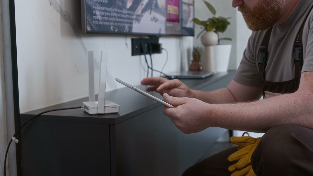 Technician Setting Up Wi-Fi Router