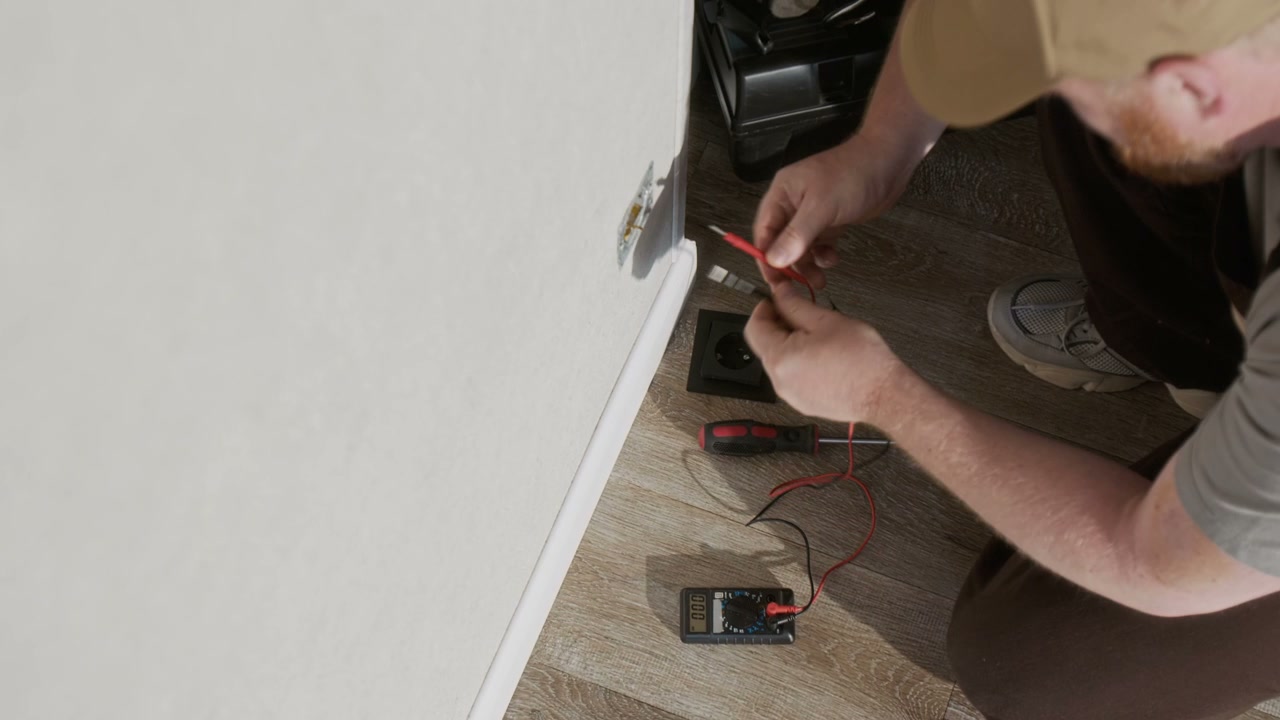 Electrician Testing Outlet Wiring