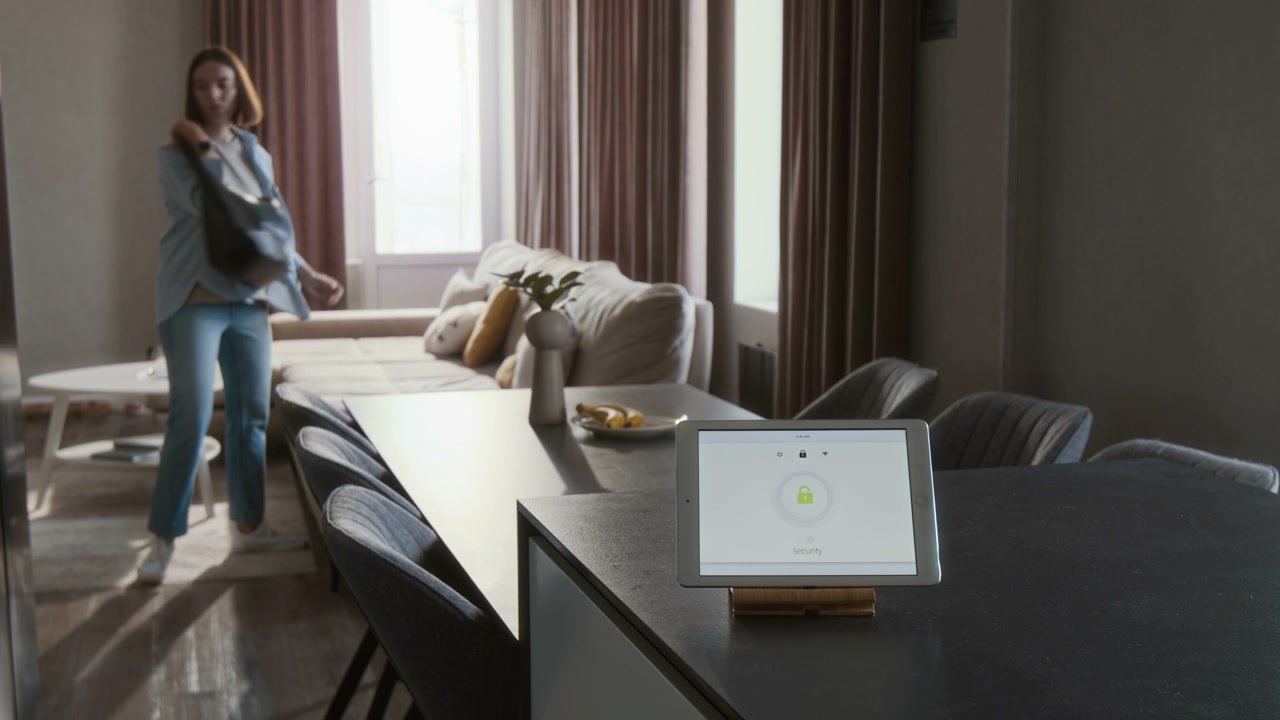 Woman Locks Smart Home Security System