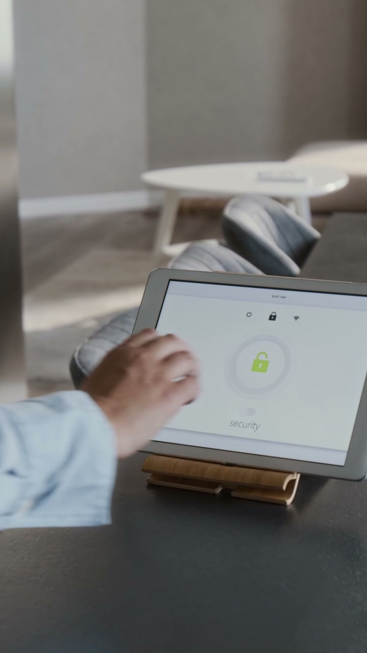 Hand Locking Smart Home Security on Tablet