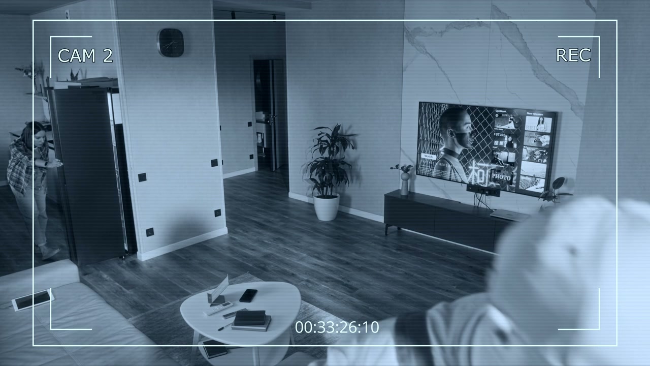 Repairman and Client in Apartment CCTV View