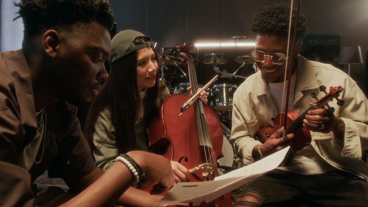 String Ensemble Rehearsing in Music Studio