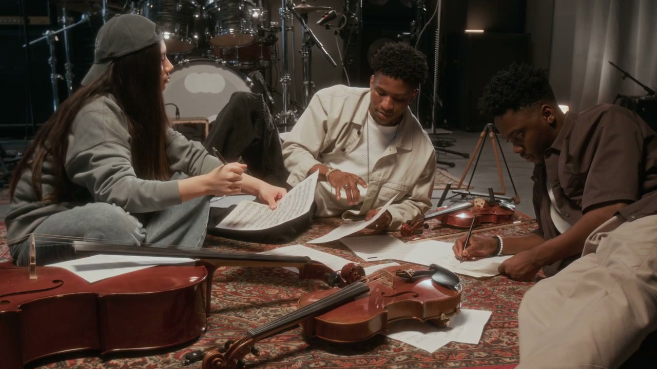 Music Trio Composing in Studio