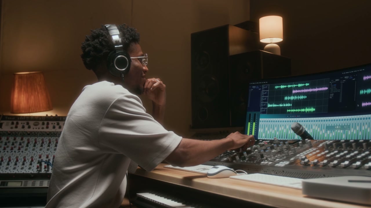 Music Producer Working in Studio