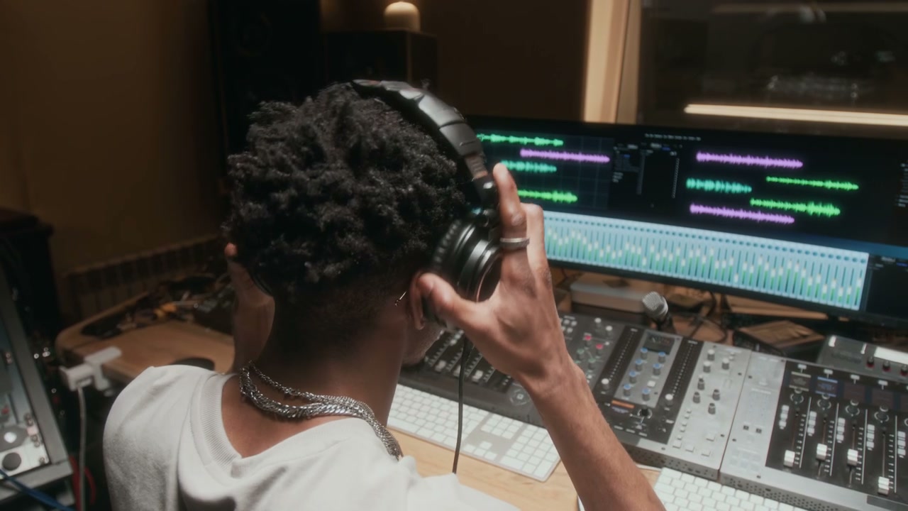 Sound Engineer Adjusting Mixing Console