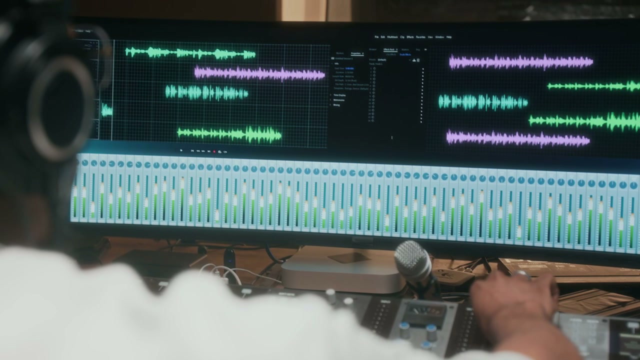 Music Producer Mixing Audio in Recording Studio