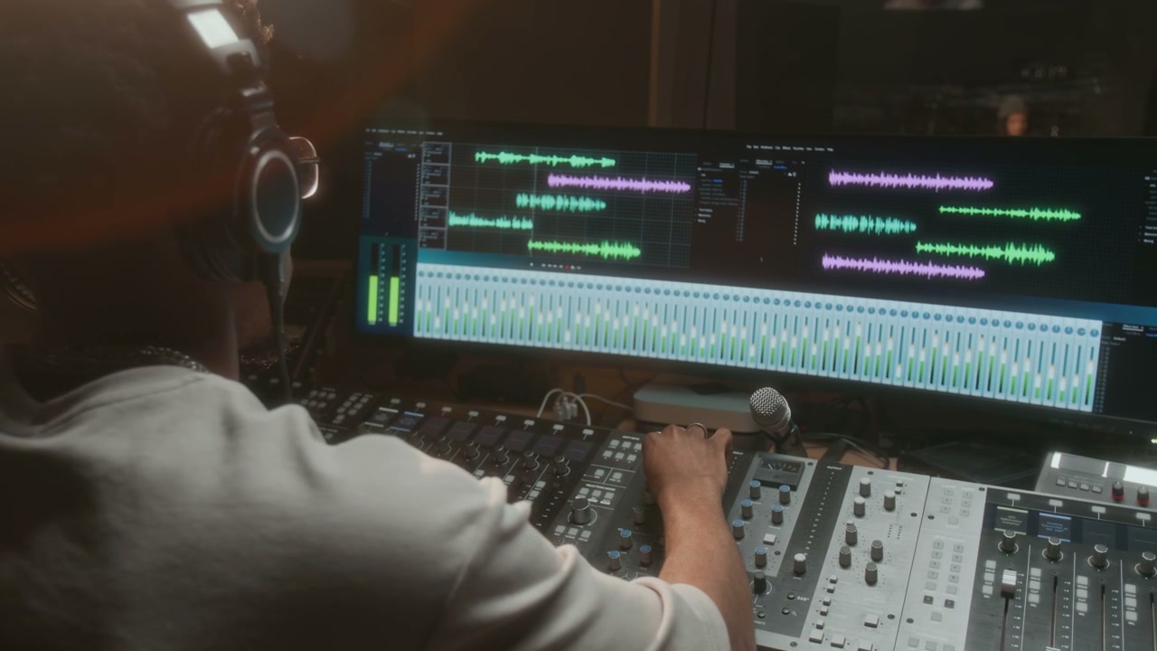 Sound Engineer Mixing Music in Studio