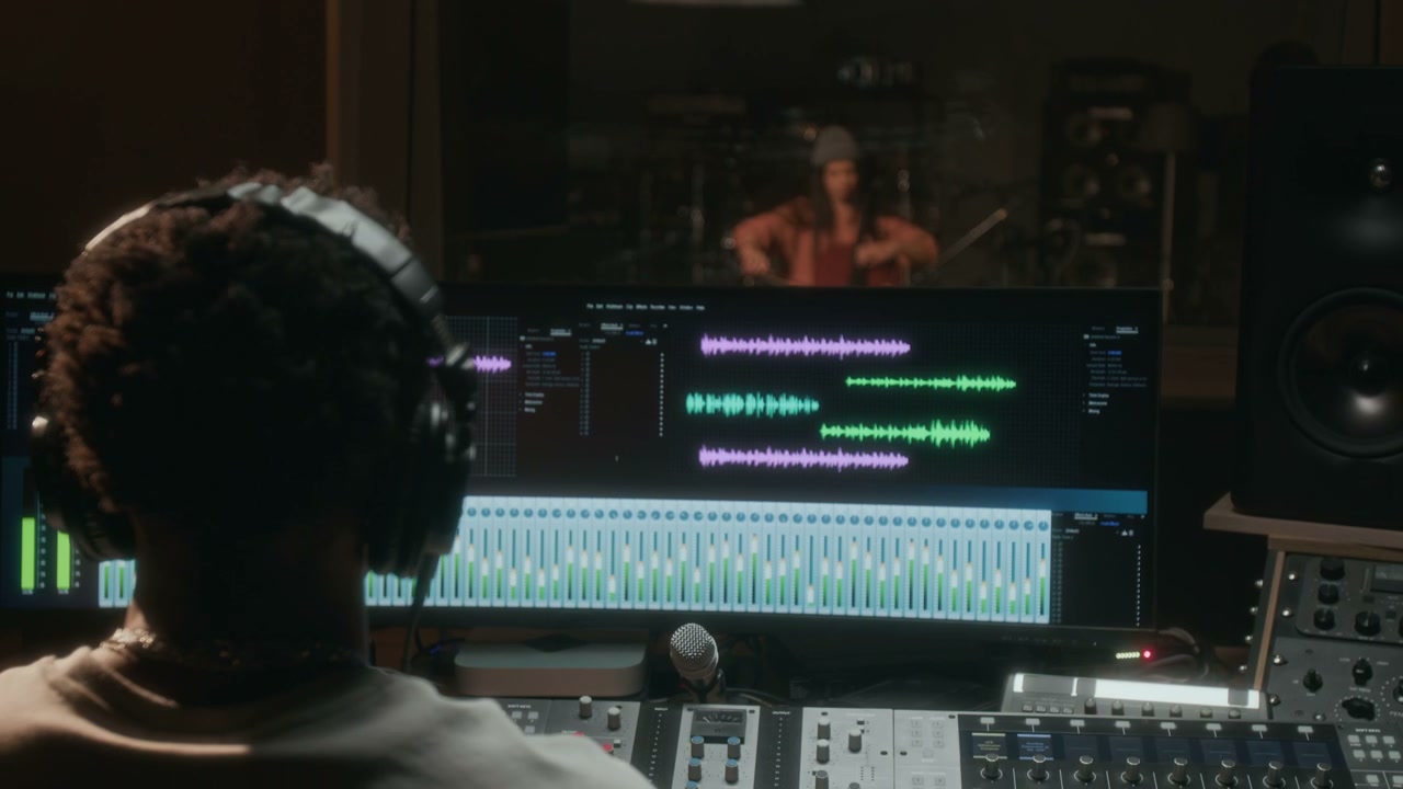 Music Producer and Cellist in Recording Studio