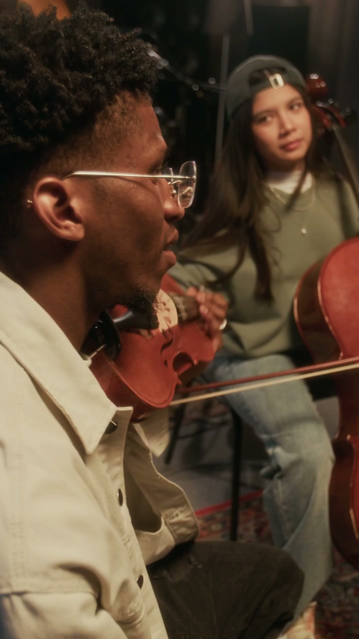 Violinist Playing in a Music Studio