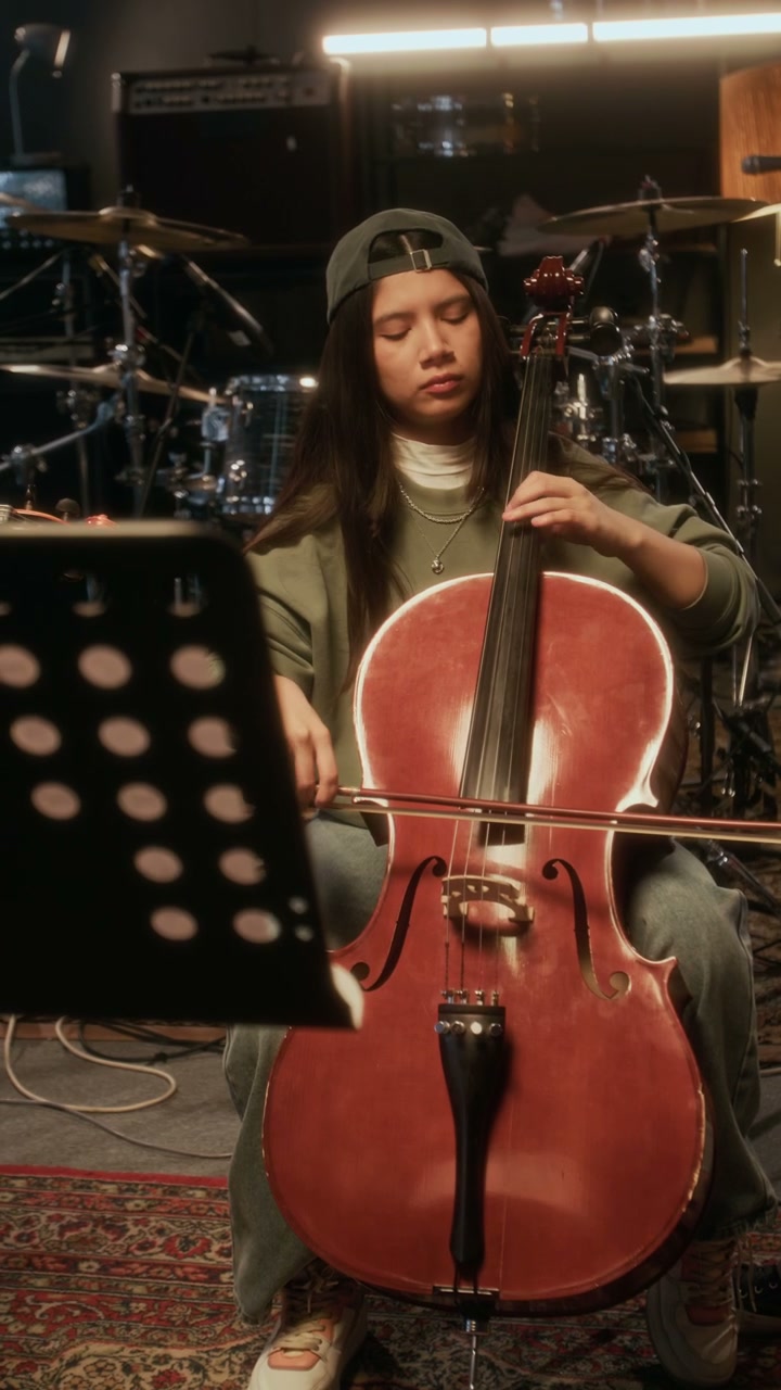 Musician Playing Cello In Studio