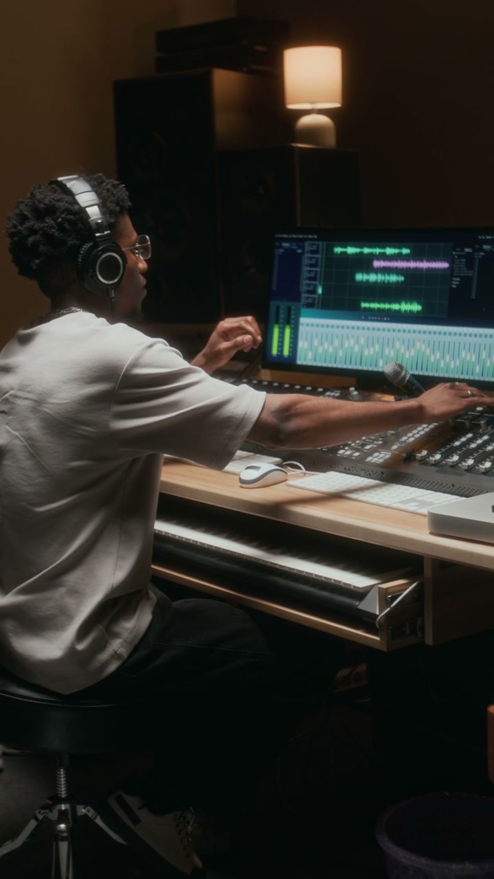 Man Mixing Music in Recording Studio