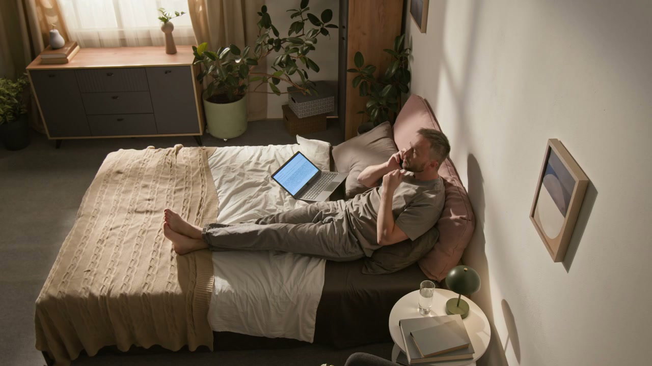 Man's Daily Routine in Bedroom Time-Lapse