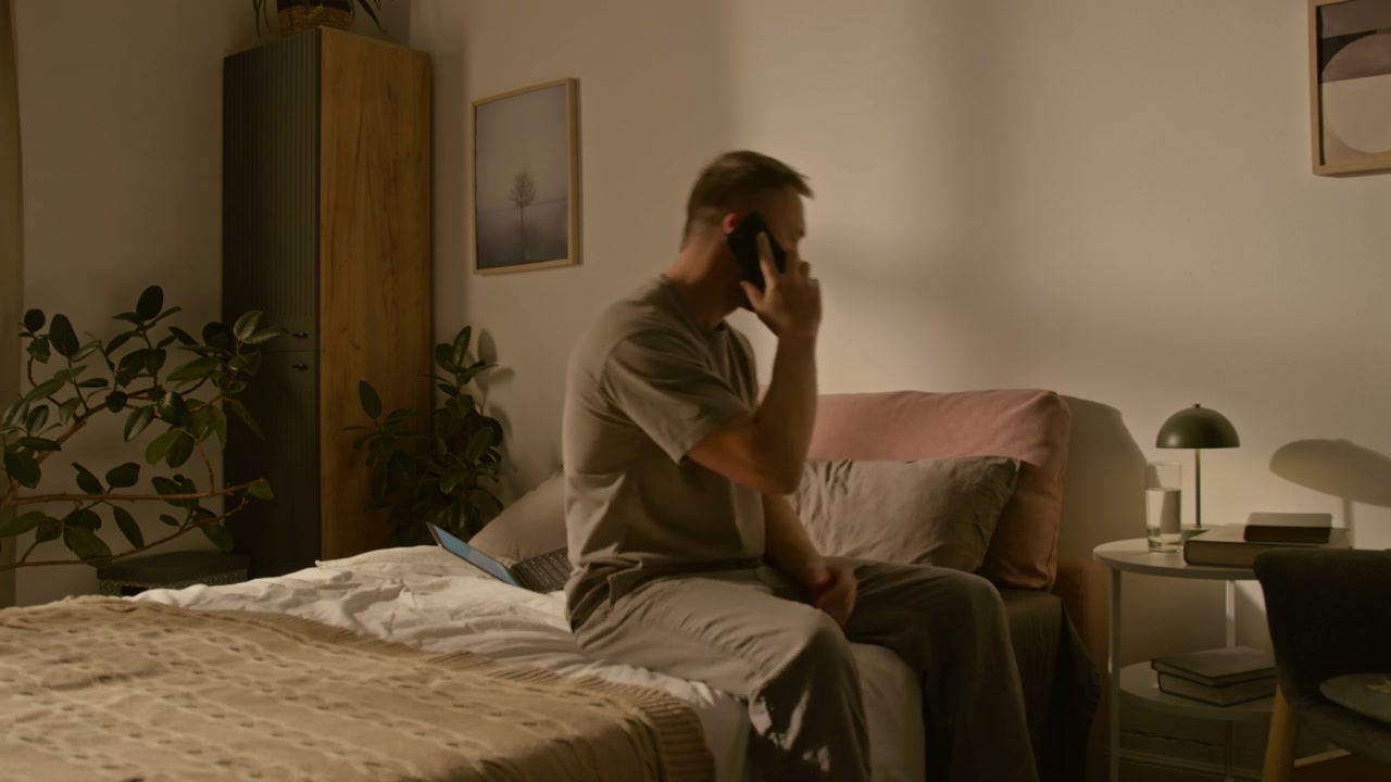Man's Evening Routine in Bedroom Time-lapse